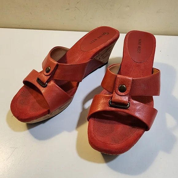 Nine West Coral Leather Wedge Sandals Size 8 - Picture 7 of 11